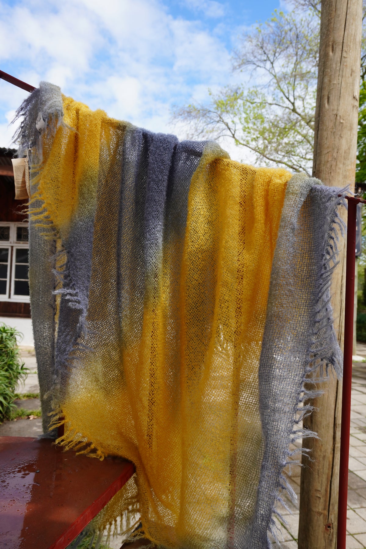 Protea Boucle Mohair Throw in Blue, Yellow