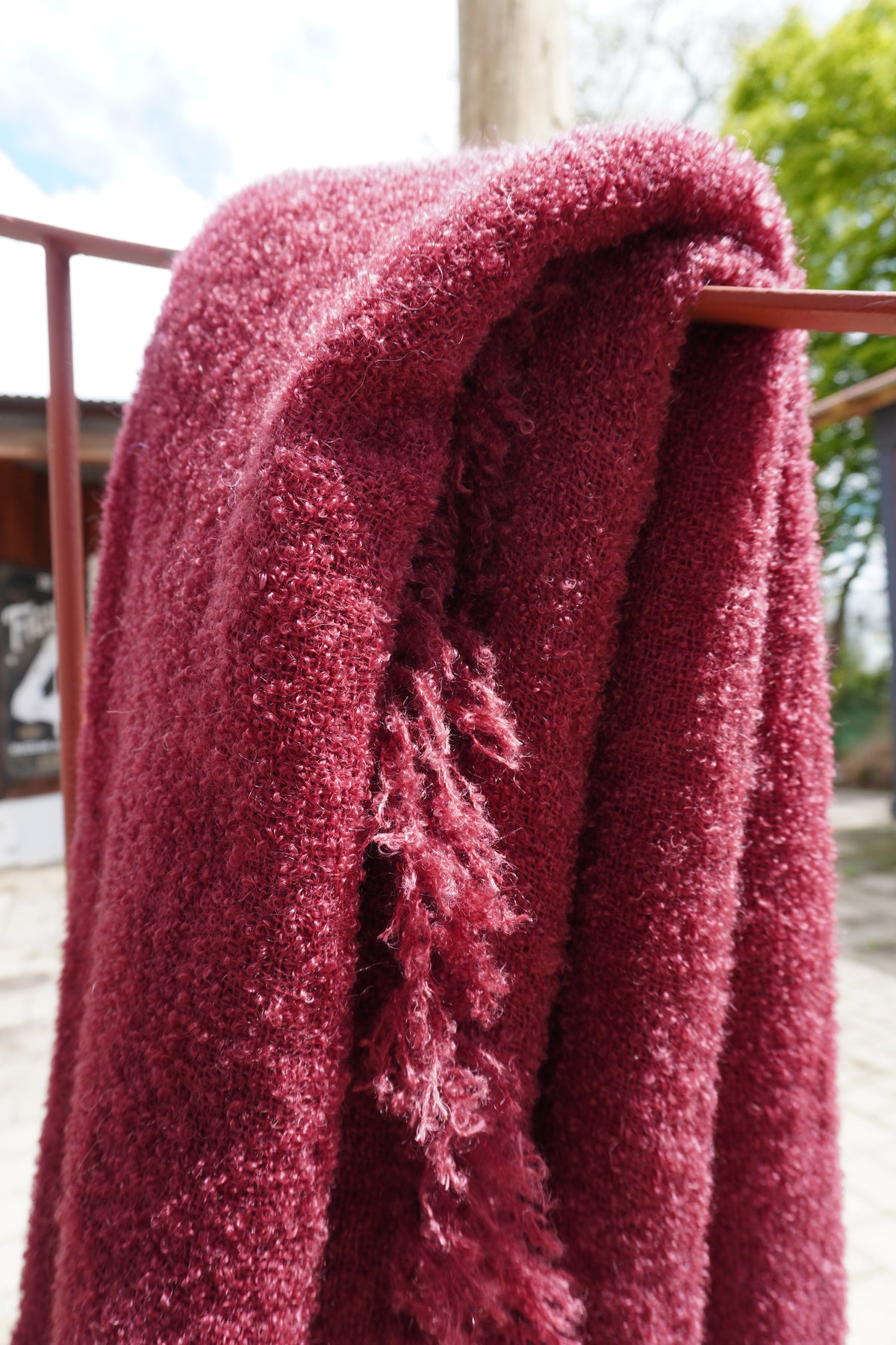 Protea Boucle Mohair Throw in Maroon