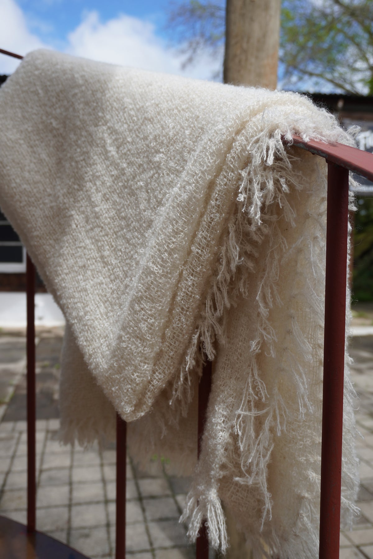 Protea Boucle Mohair Throw In White