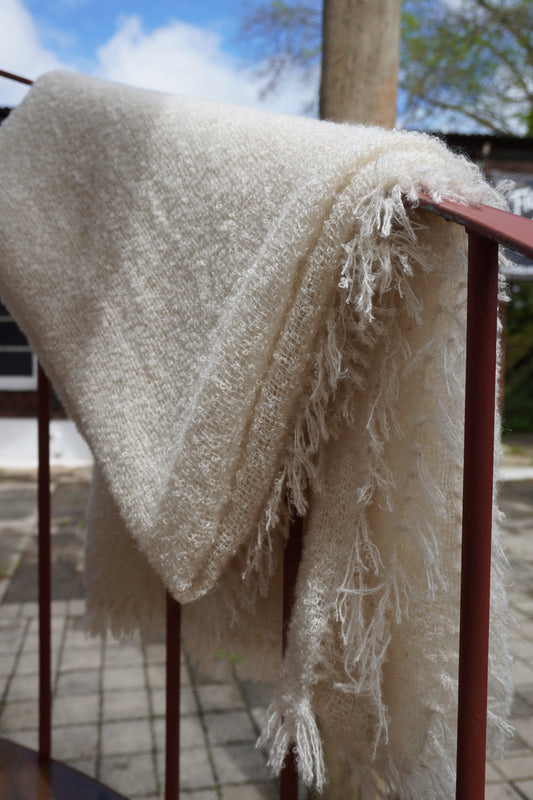Protea Boucle Mohair Throw In White
