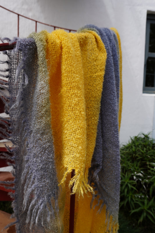 Protea Boucle Mohair Throw in Blue, Yellow