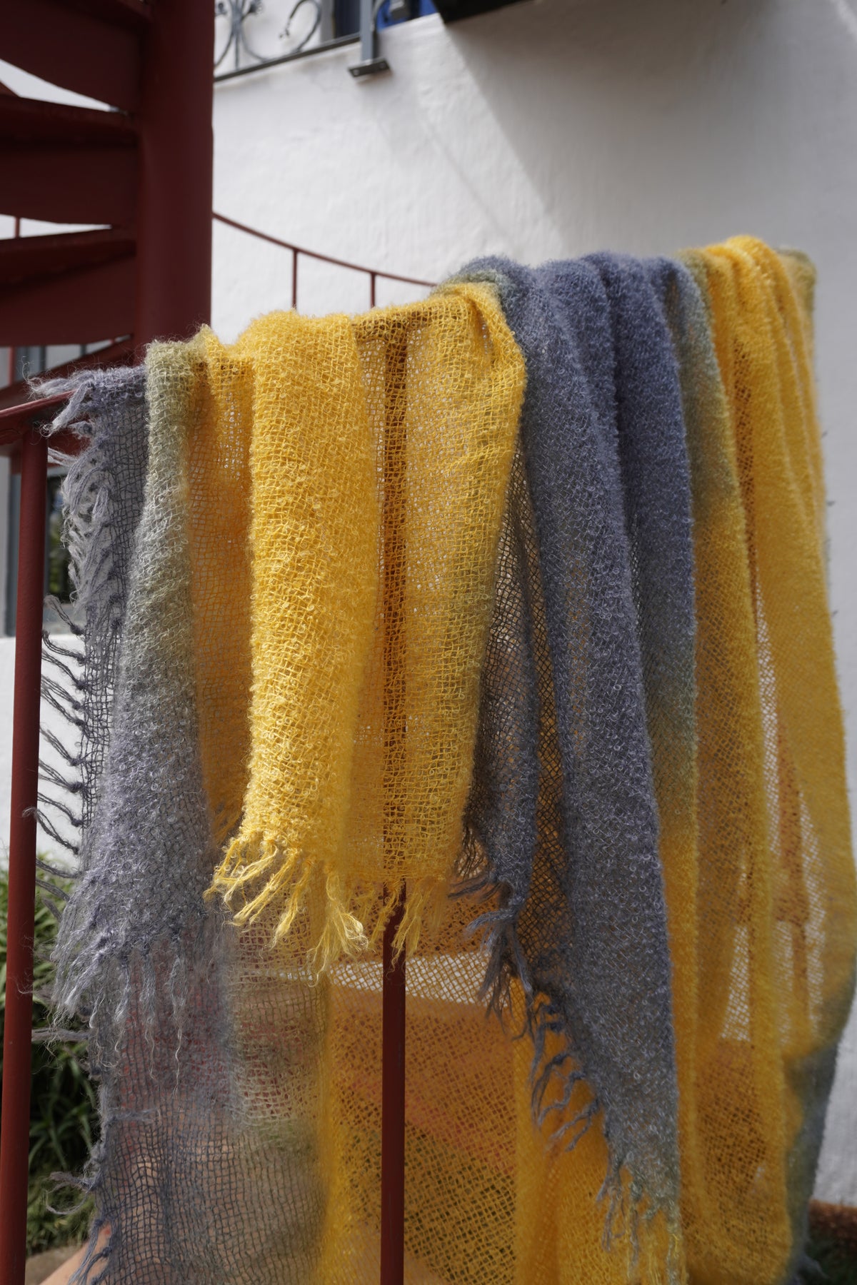 Protea Boucle Mohair Throw in Blue, Yellow