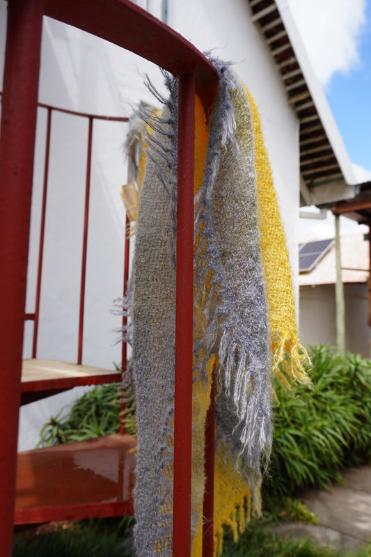 Protea Boucle Mohair Throw in Blue, Yellow