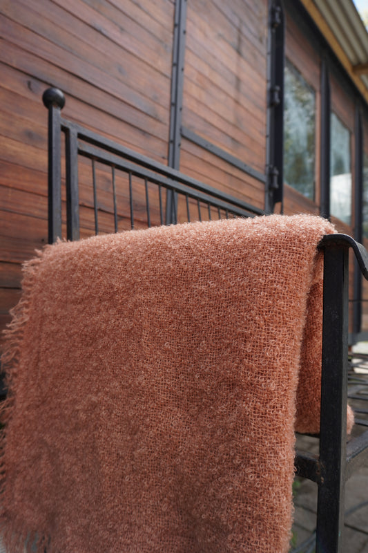 Protea Boucle Mohair Throw in Rusty Pink