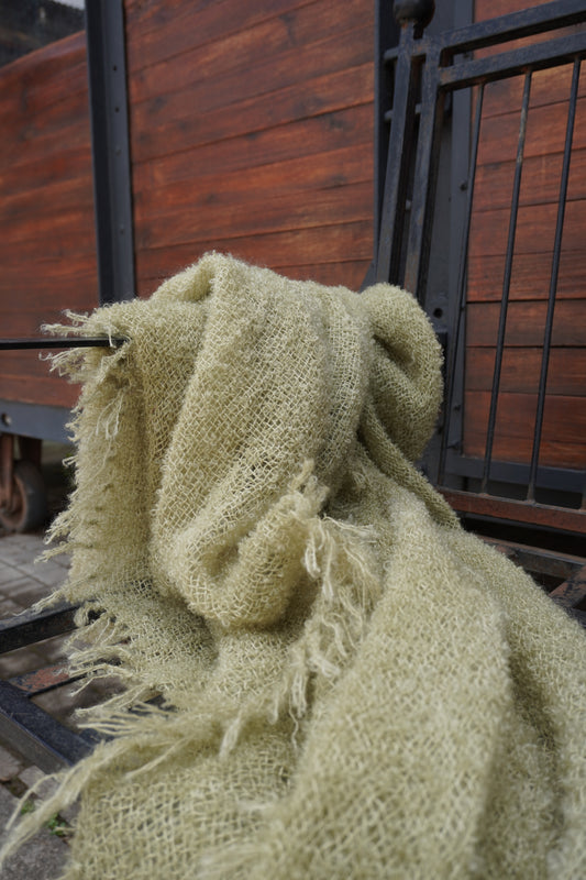 Protea Boucle Mohair Throw in Light Green