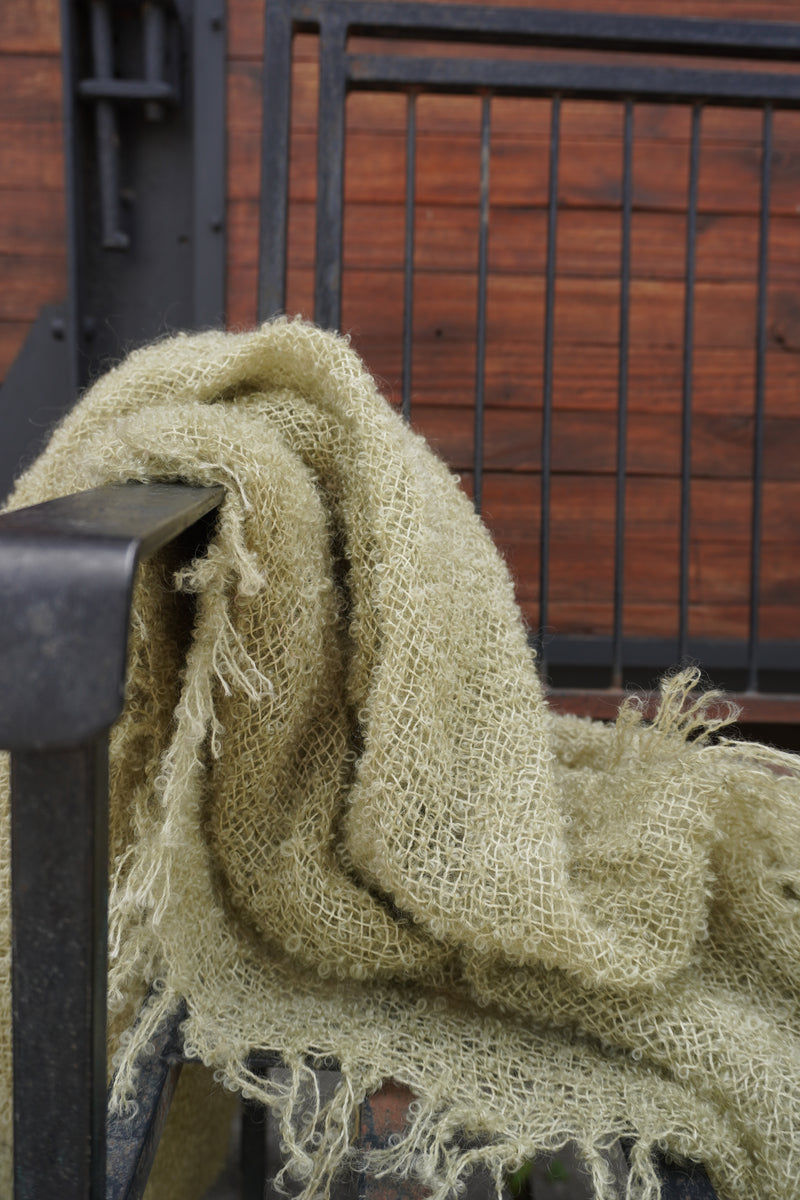 Protea Boucle Mohair Throw in Light Green