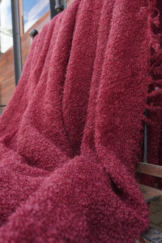 Protea Boucle Mohair Throw in Maroon